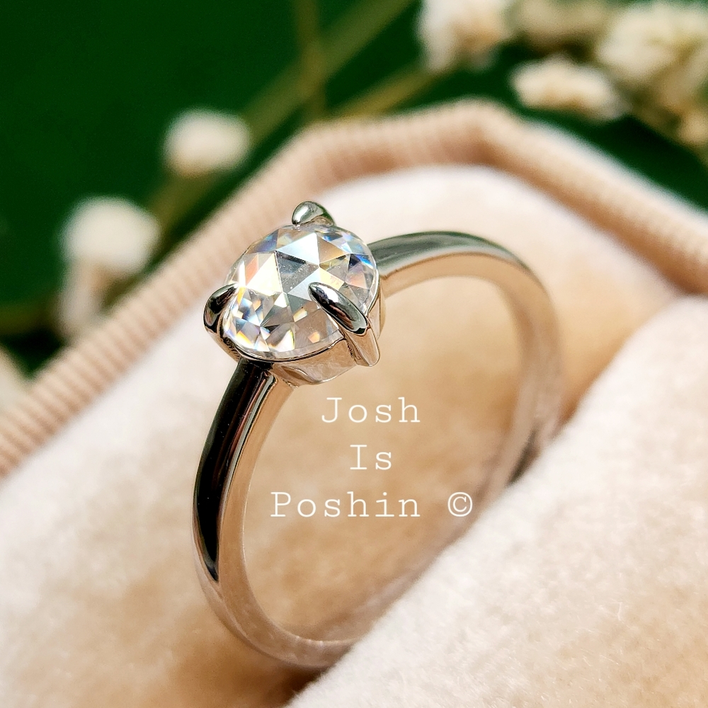 Rose cut Moissanite 1CTW three prong solitaire in sterling silver